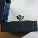 Voici une bague or blanc à l'ancienne sertie d'un diamant de 1.01 Ct en sont centre et de 22 petits dans l'entourage et les palmettes.